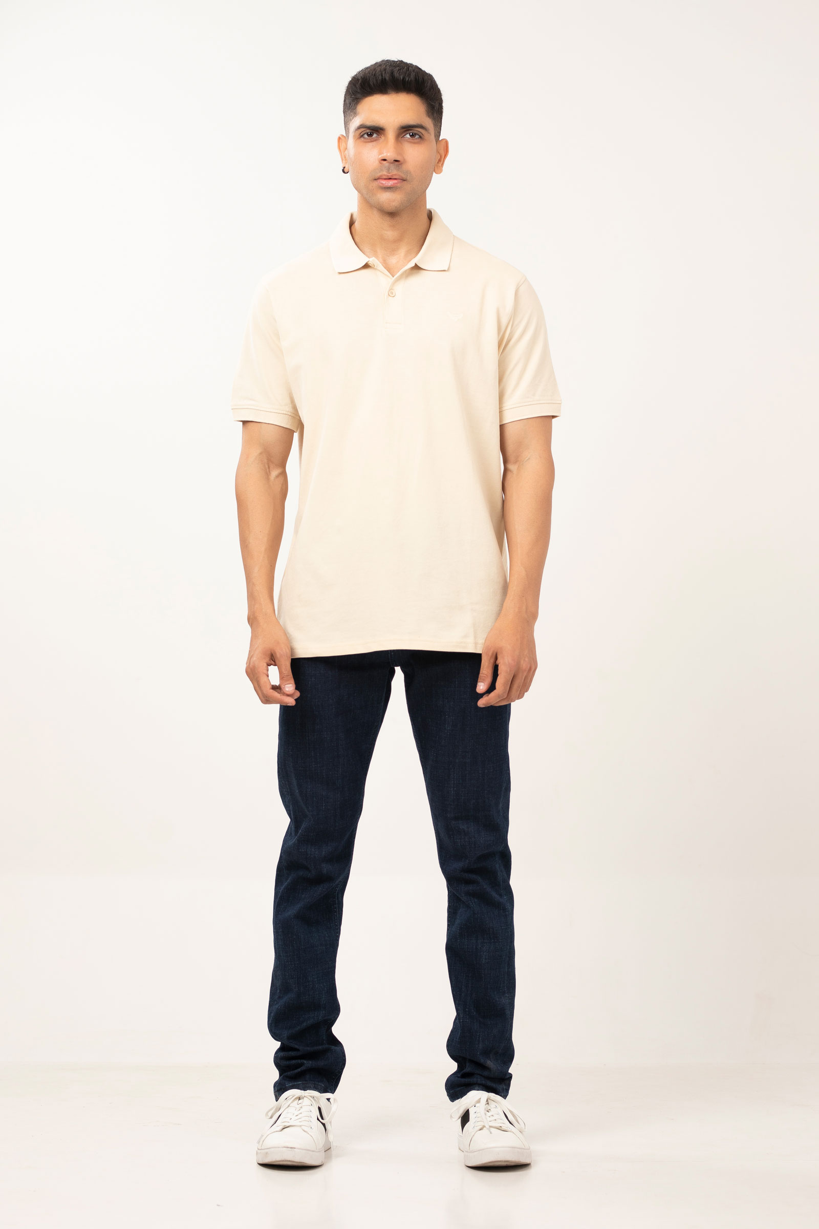 Sand White Polo | Solid