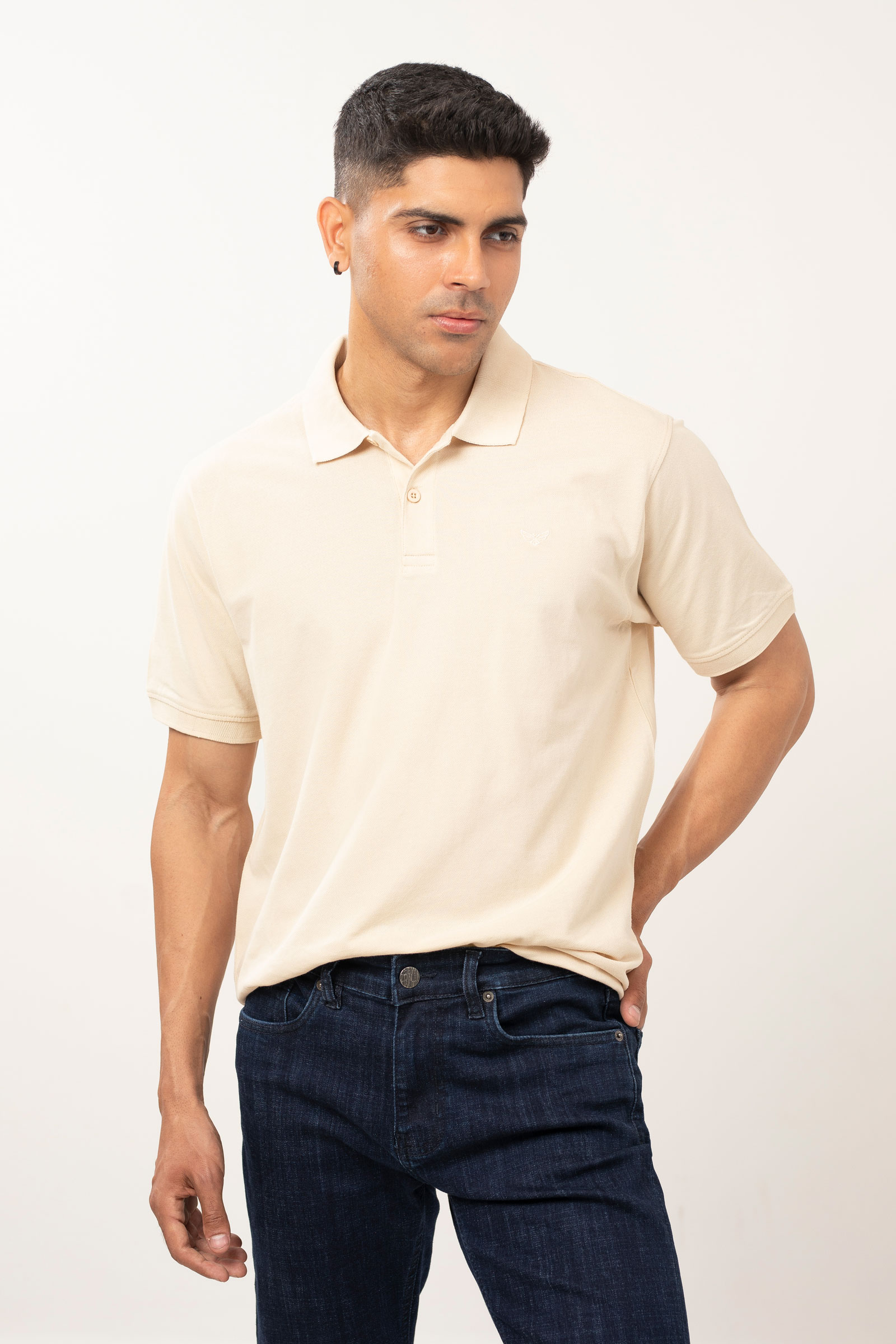 Sand White Polo | Solid