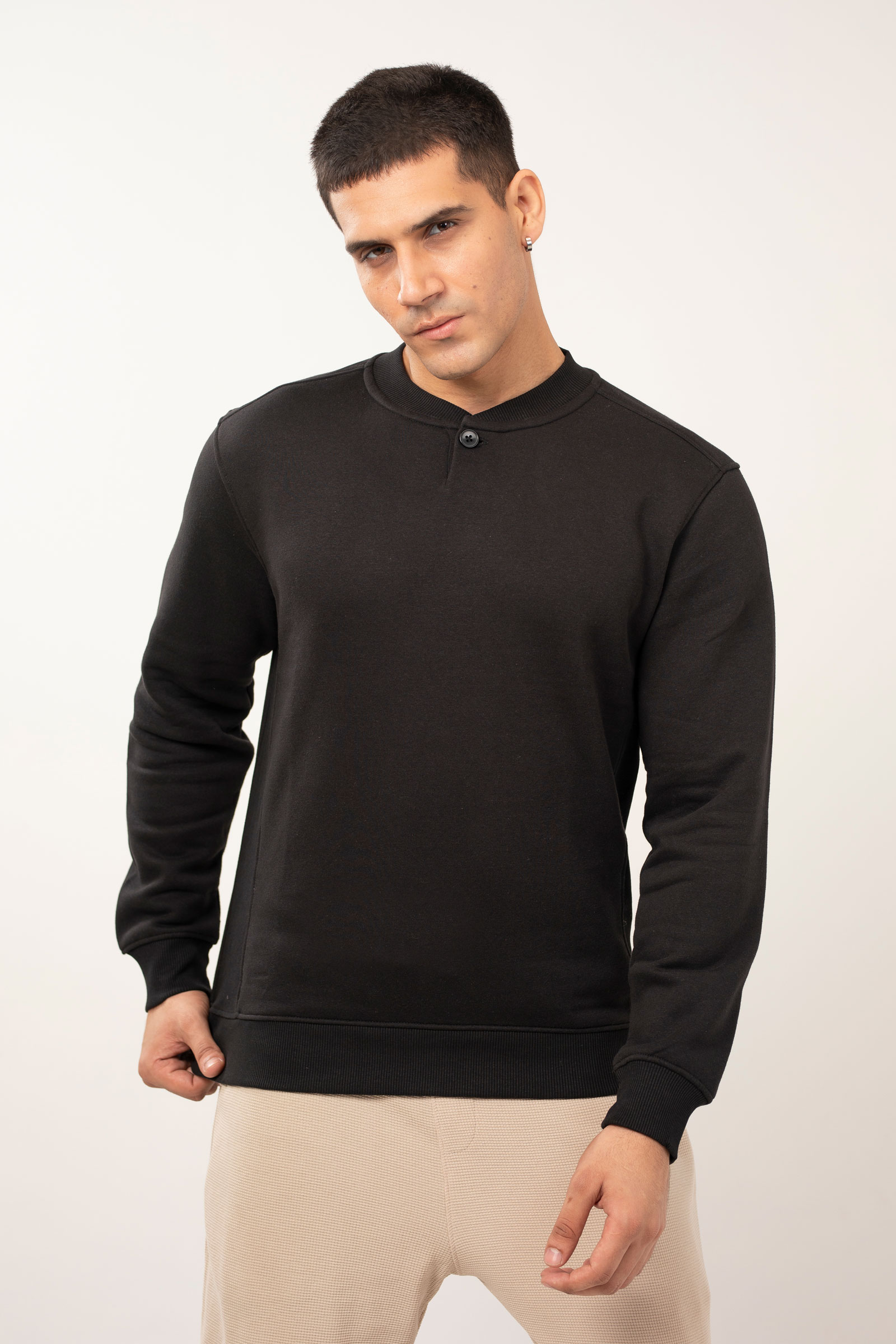 Ribbed Loop Back Fleece Crew Neck