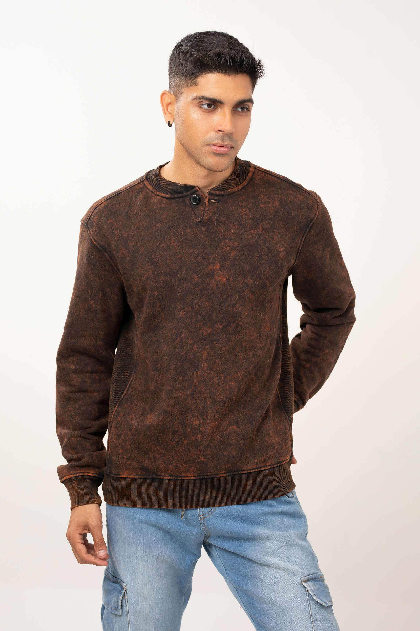 Ribbed Loop Back Fleece Crew Neck | Acid Wash