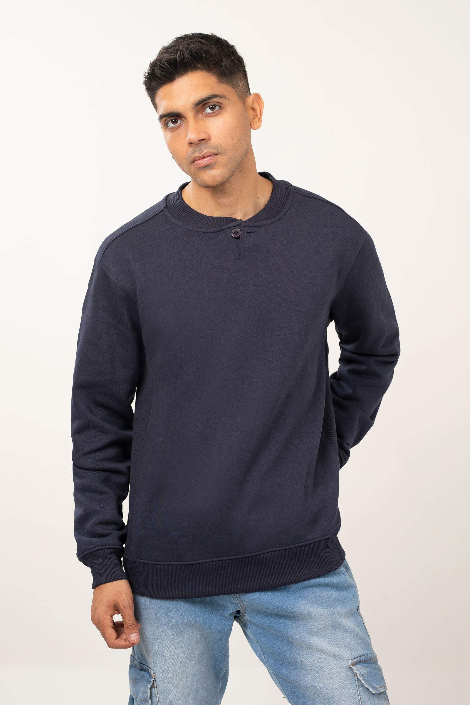 Ribbed Loop Back Fleece Crew Neck