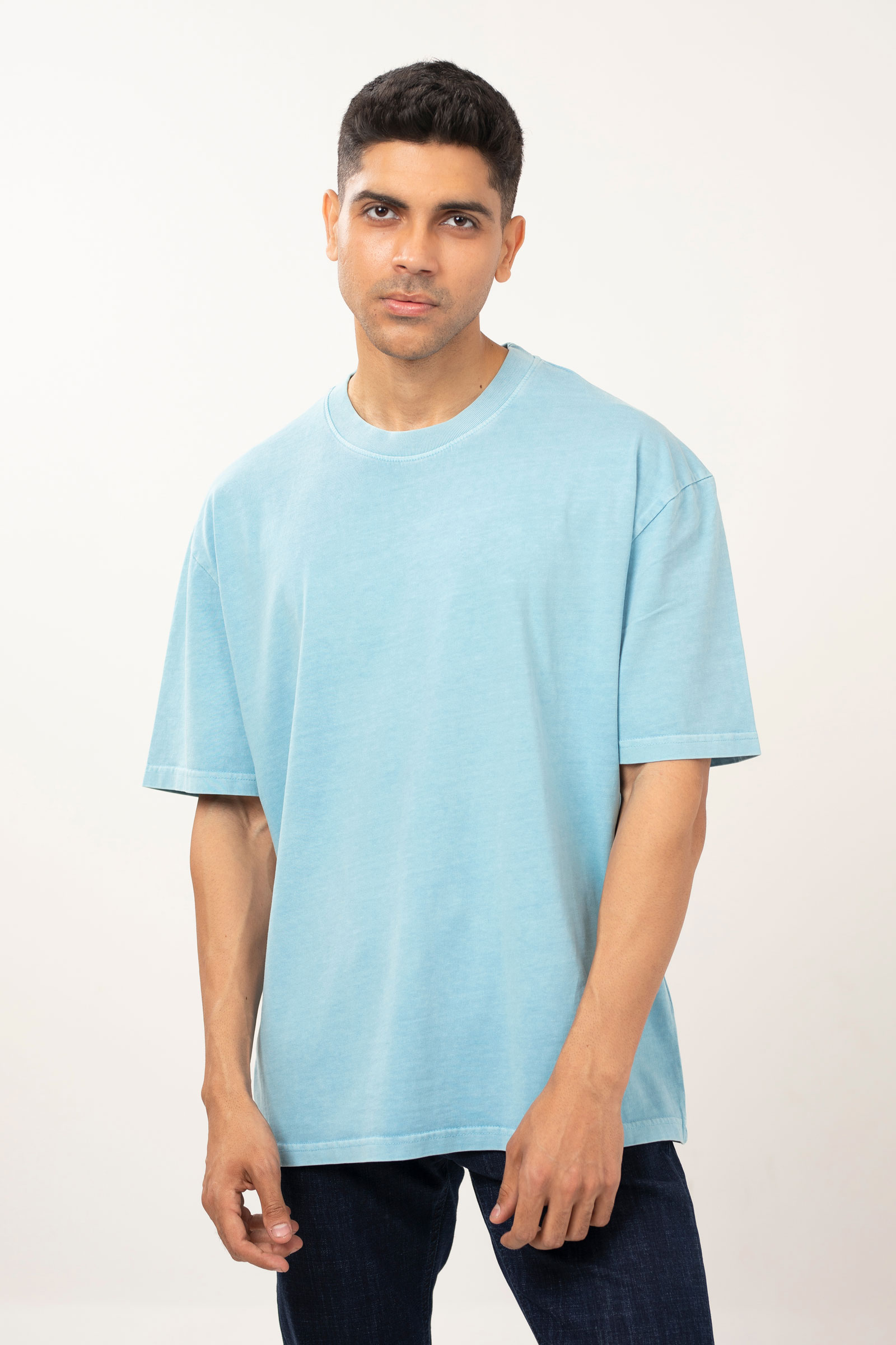 Solid Oil Washed Tee | Blue