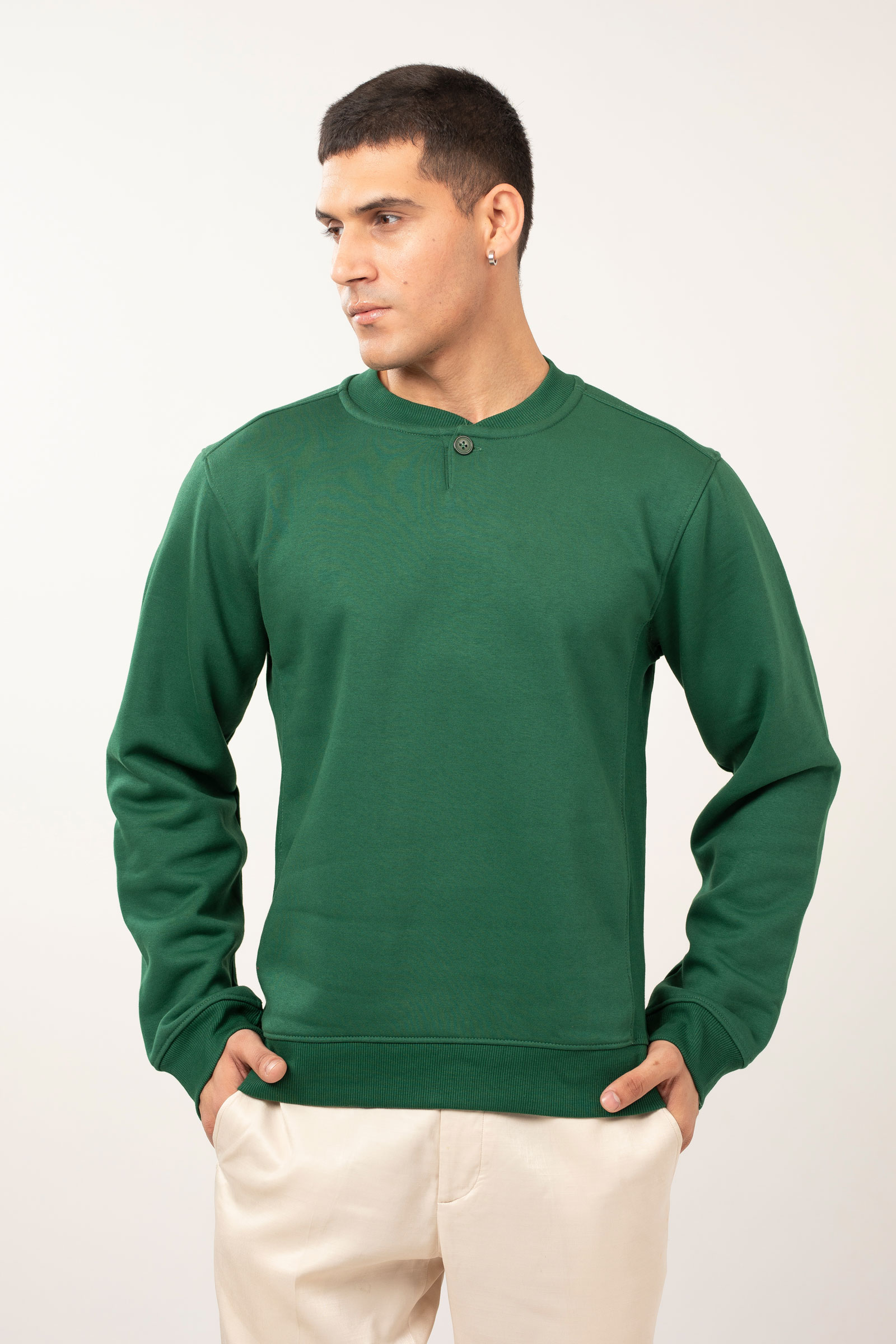 Ribbed Loop Back Fleece Crew Neck