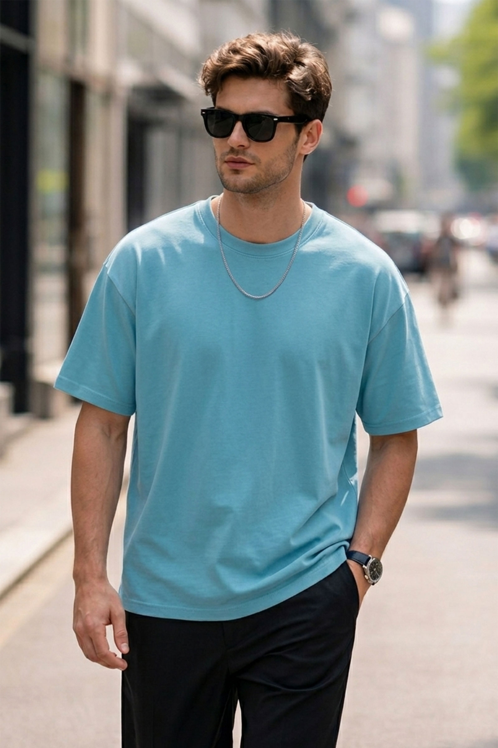 Solid Oil Washed Tee | Blue