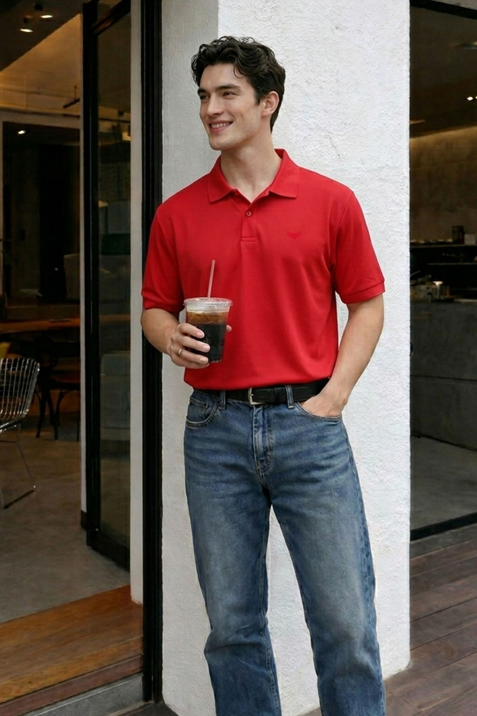Firebrick Red Polo | Solid