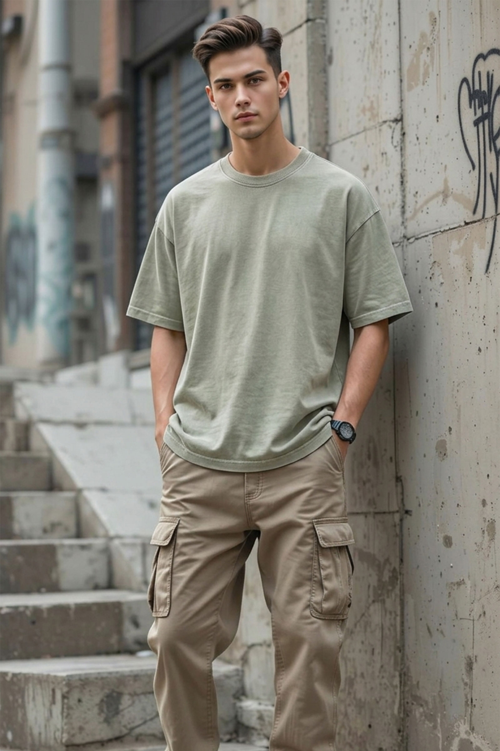 Solid Oil Washed Tee | Olive
