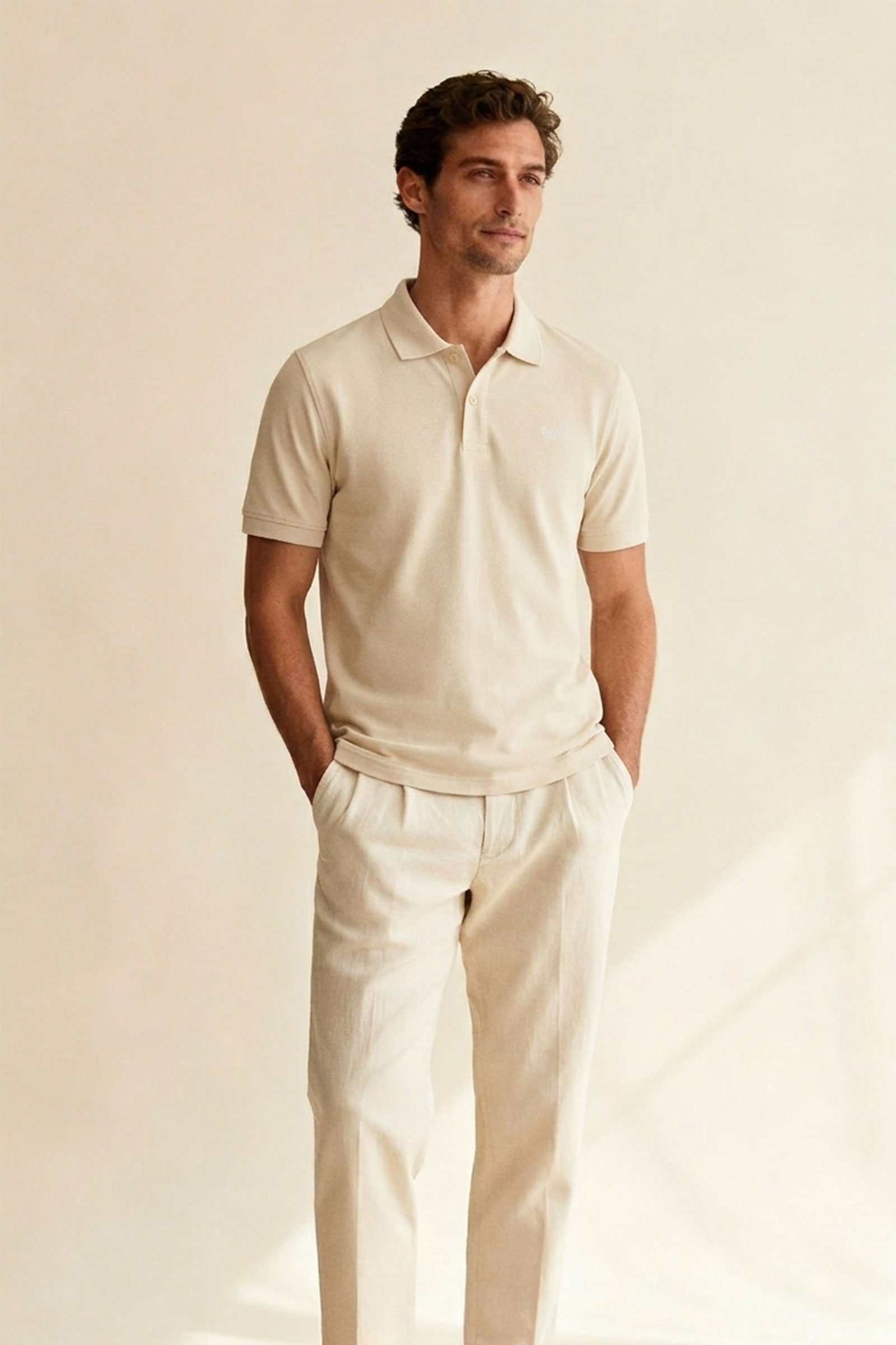 Sand White Polo | Solid