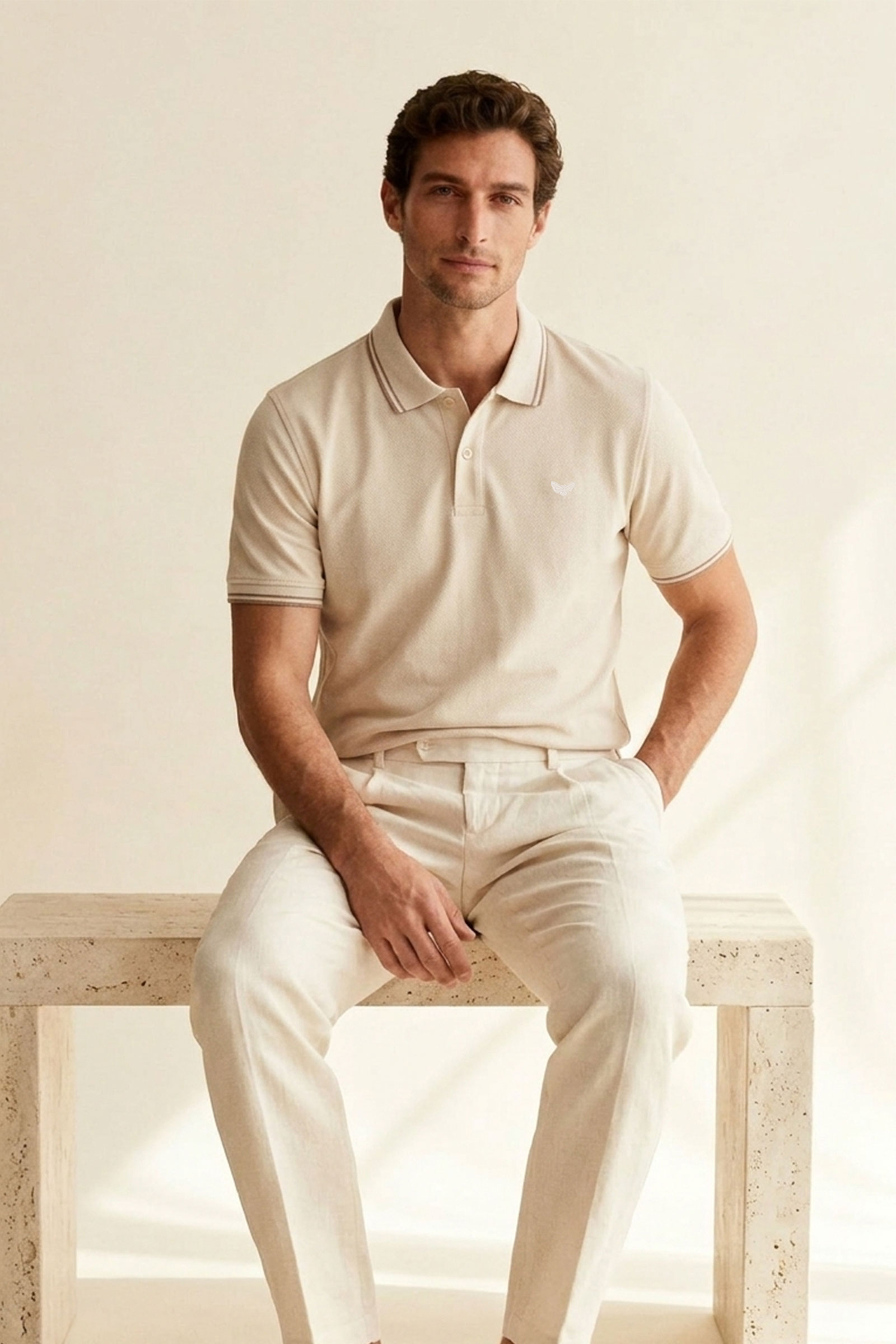 Sand White Polo | Tipping